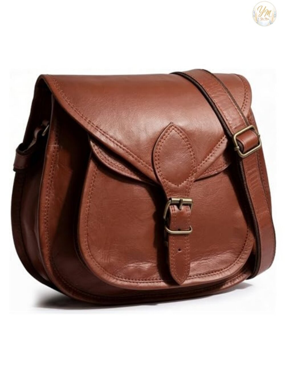 Women's Leather Crossbody Bag - Vintage Saddle Travel Purse with Adjustable